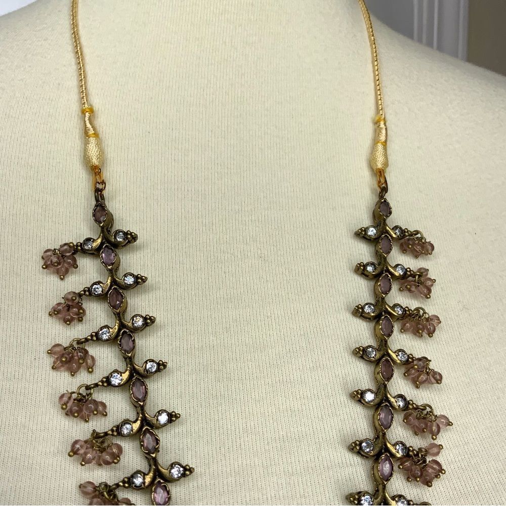 Rhinestone and beads brown & burgundy adjustable necklace - Picture 9 of 11